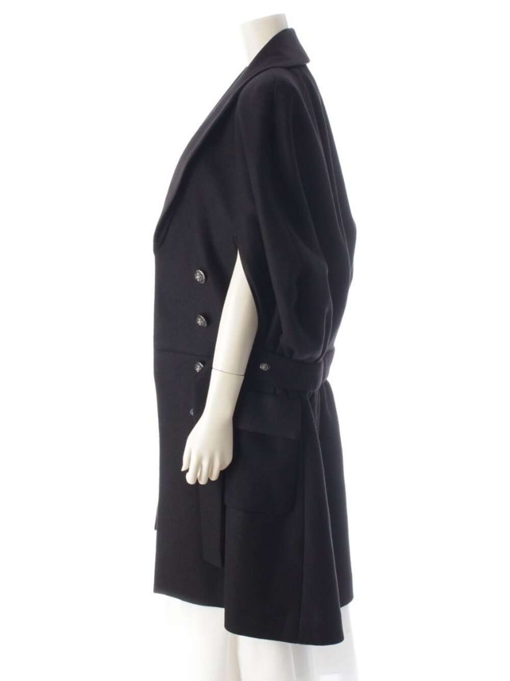 Chanel Cashmere Wool Lion Button Poncho Cape Long Coat Black 36 - Picture 3 of 10